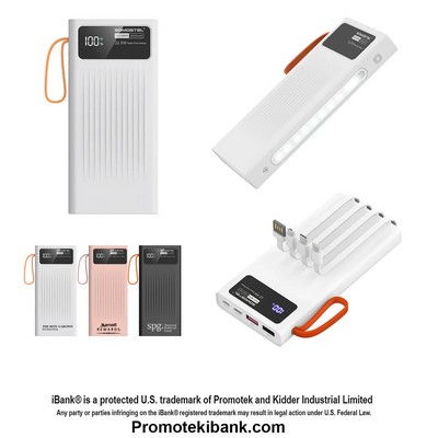 iBank ® Power Bank with Built-In Cables and LED Battery Display, 10000mAh